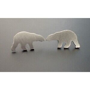 Silver Bear Silhouette Post Earrings 3/4"